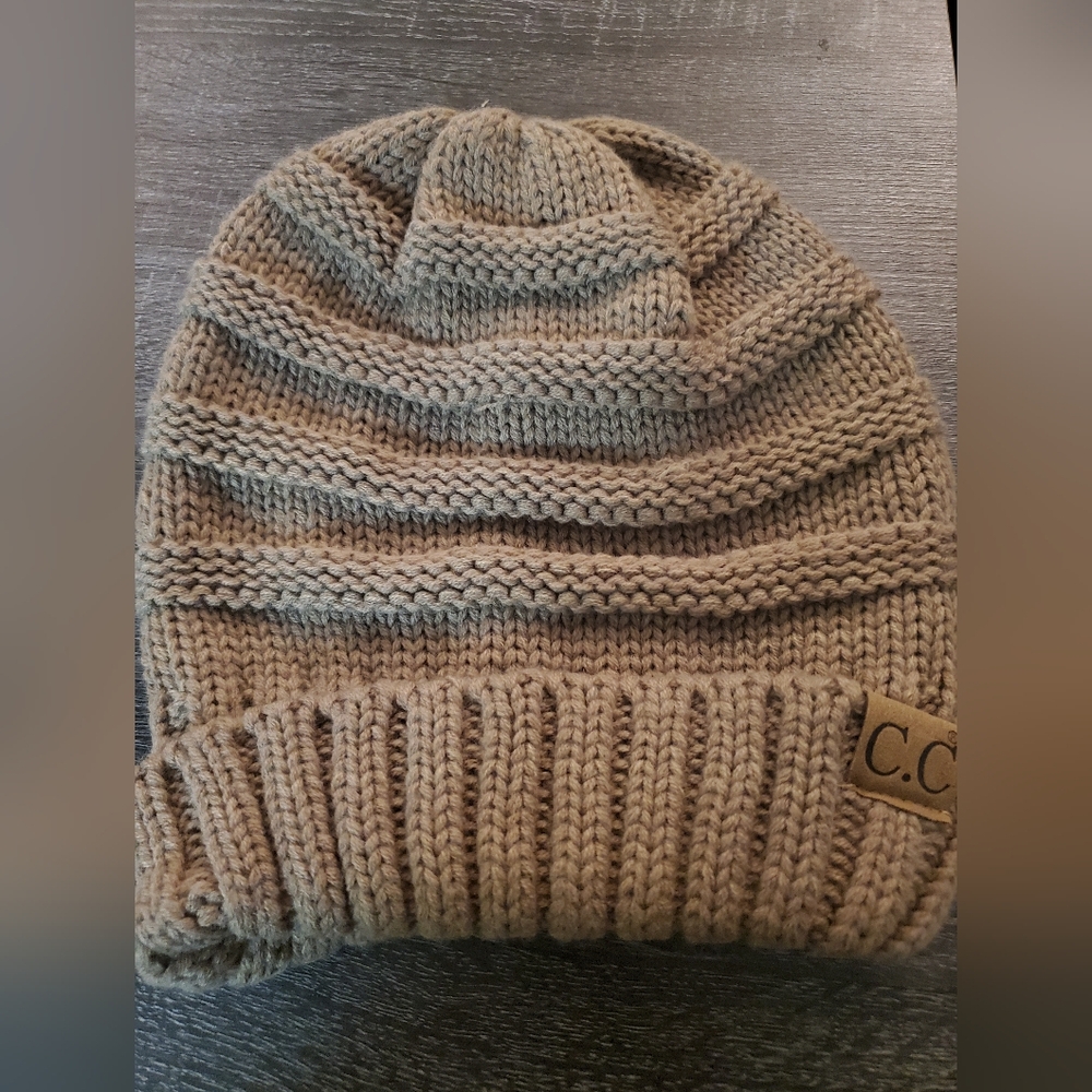 Large tan CC beanie
